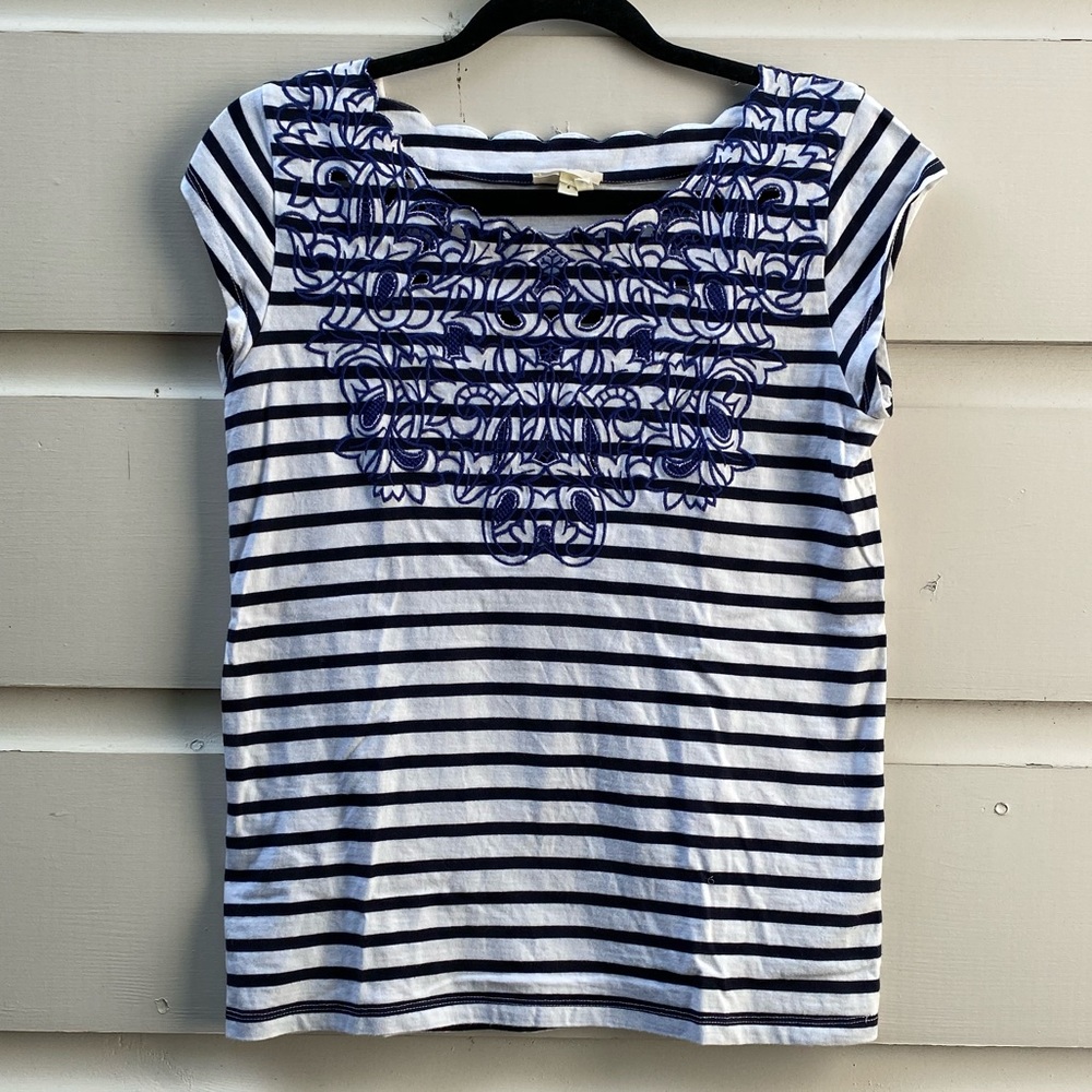 Anthropologie Meadow Rue Striped Embroidered Top
